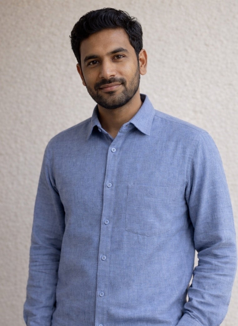 ecotattva 100% Pure Cotton Formal Shirt - Men's Blue Color - Full Sleeve Cotton Shirt - Image 1