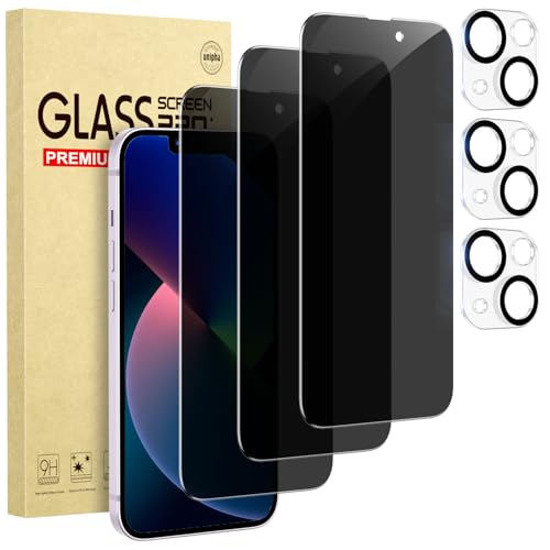 Cutebe 3 Pack Privacy Screen Protector for iPhone 13 +3 Pack Camera Lens Protector with Tempered Glass,Touch Sensitive and Case Friendly(iP-13 - Image 1