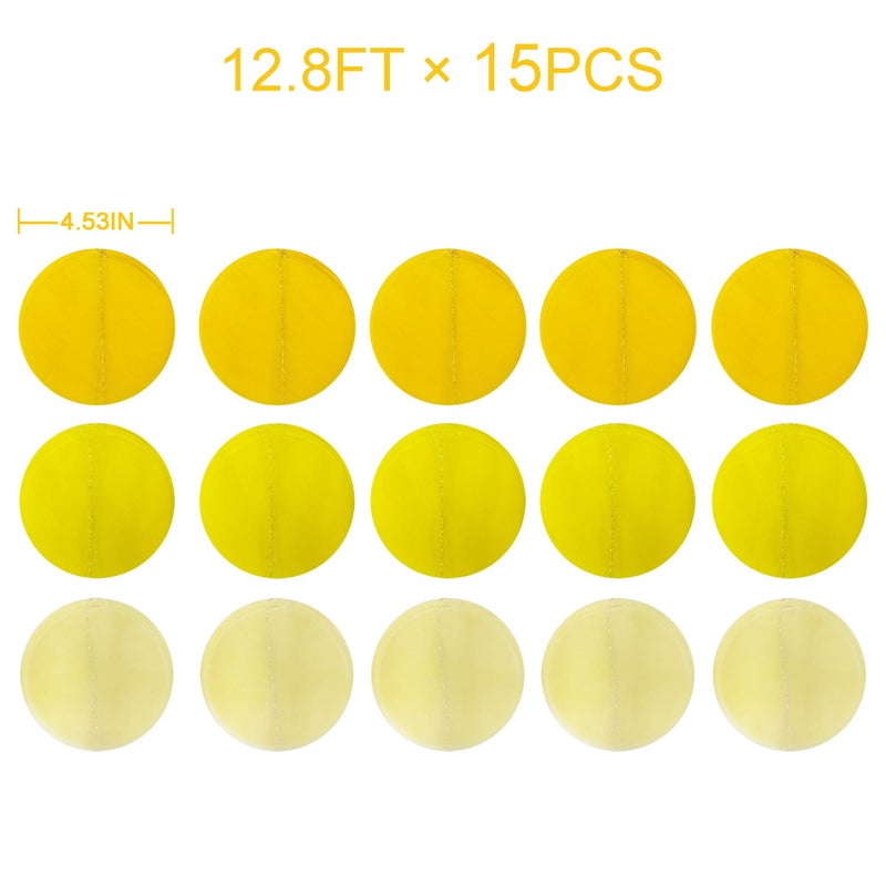 pinkblume 192Ft Yellow Party Decorations Ombre Yellow White Big Polka Dots Backdrop Streamer Gradient Yellow Tissue Paper Circle Dot Hanging Garland for Lemon Bee Sunflower Birthday Baby Shower Party Supplies - Image 2