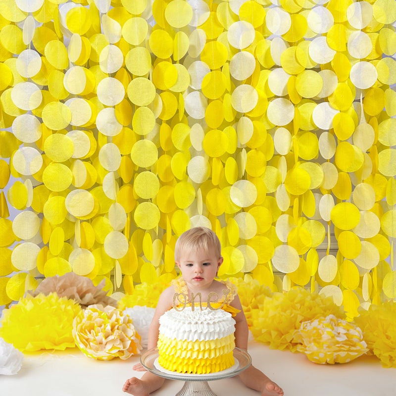 pinkblume 192Ft Yellow Party Decorations Ombre Yellow White Big Polka Dots Backdrop Streamer Gradient Yellow Tissue Paper Circle Dot Hanging Garland for Lemon Bee Sunflower Birthday Baby Shower Party Supplies - Image 4