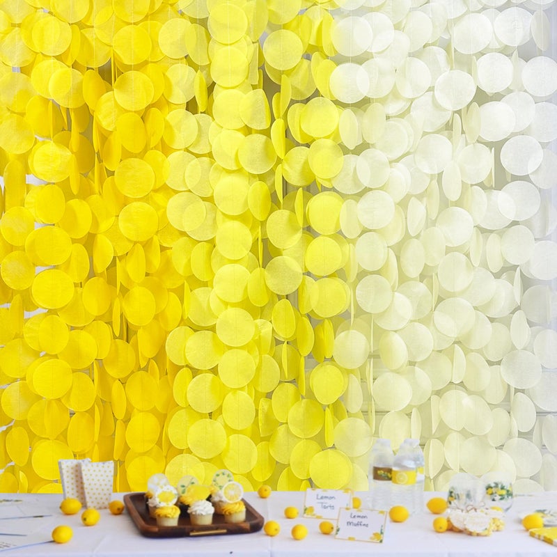 pinkblume 192Ft Yellow Party Decorations Ombre Yellow White Big Polka Dots Backdrop Streamer Gradient Yellow Tissue Paper Circle Dot Hanging Garland for Lemon Bee Sunflower Birthday Baby Shower Party Supplies - Image 1