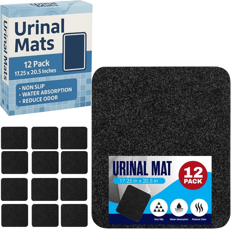 Houseables Urinal Mats, Urinal Mats for Men Bathroom, Floor Pads, Disposable Toilet Matt, for Pee, Commercial, Reusable, Urine, Splash Guard, Drip, Restroom, Mens Room, Large, Black, 17.25x20.5”, 12PK - Image 1