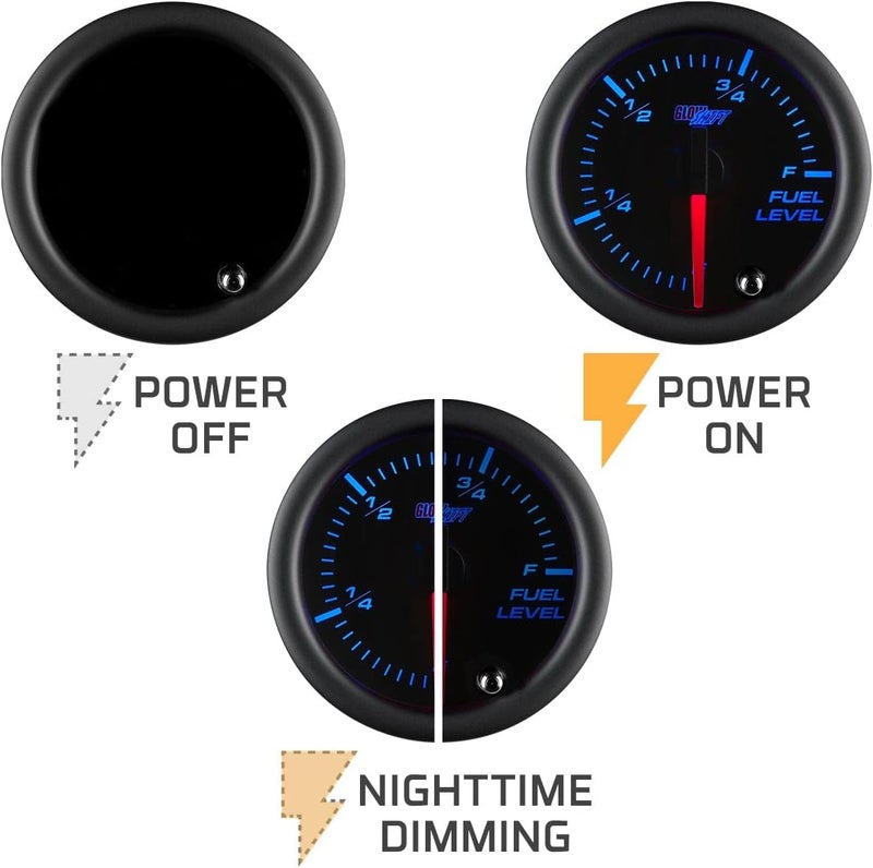 GLOWSHIFT Tinted 7 Color Adjustable Fuel Level Gauge for Gas & Diesel Vehicles - Select Various OHM Ranges - Includes Wiring - Multi-Color Display - Black Dial - Smoked Lens - 2-1/16" 52mm - Image 5