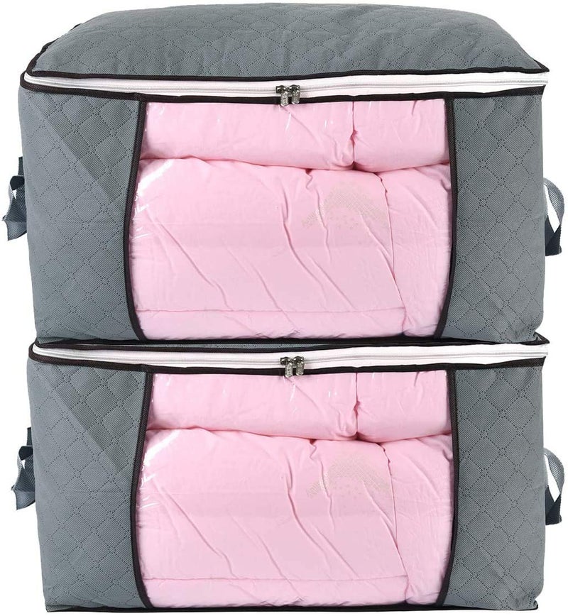combocube Comforter Storage Bag, Zippered Bag with Large Clear Window and Carry Handles, Space Saver Organizers for Closet, Blanket, Pillow, Quilt, Bedding, Clothes (2Pcs Grey Large) - Image 1