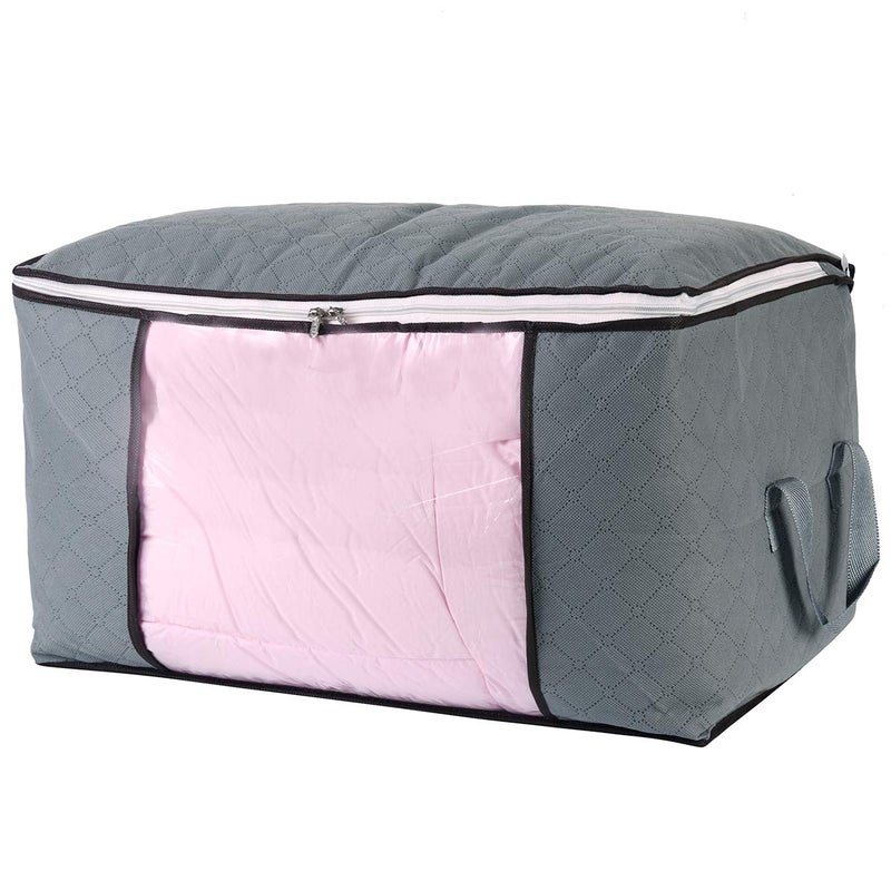 combocube Comforter Storage Bag, Zippered Bag with Large Clear Window and Carry Handles, Space Saver Organizers for Closet, Blanket, Pillow, Quilt, Bedding, Clothes (2Pcs Grey Large) - Image 2
