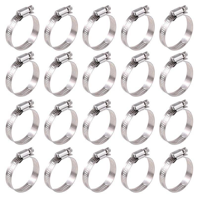 Glarks 20Pcs 304 Stainless Steel Adjustable 27-51MM Range Worm Gear Hose Clamps Assortment Kit, Fuel Line Clamp for Water Pipe, Plumbing, Automotive and Mechanical Application (27-51MM) - Image 1