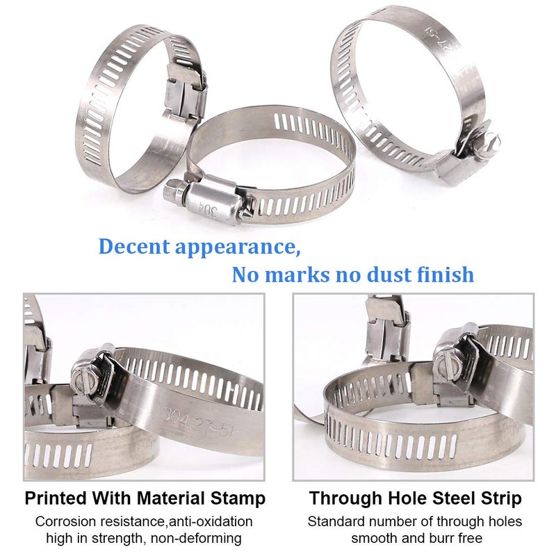 Glarks 20Pcs 304 Stainless Steel Adjustable 27-51MM Range Worm Gear Hose Clamps Assortment Kit, Fuel Line Clamp for Water Pipe, Plumbing, Automotive and Mechanical Application (27-51MM) - Image 5
