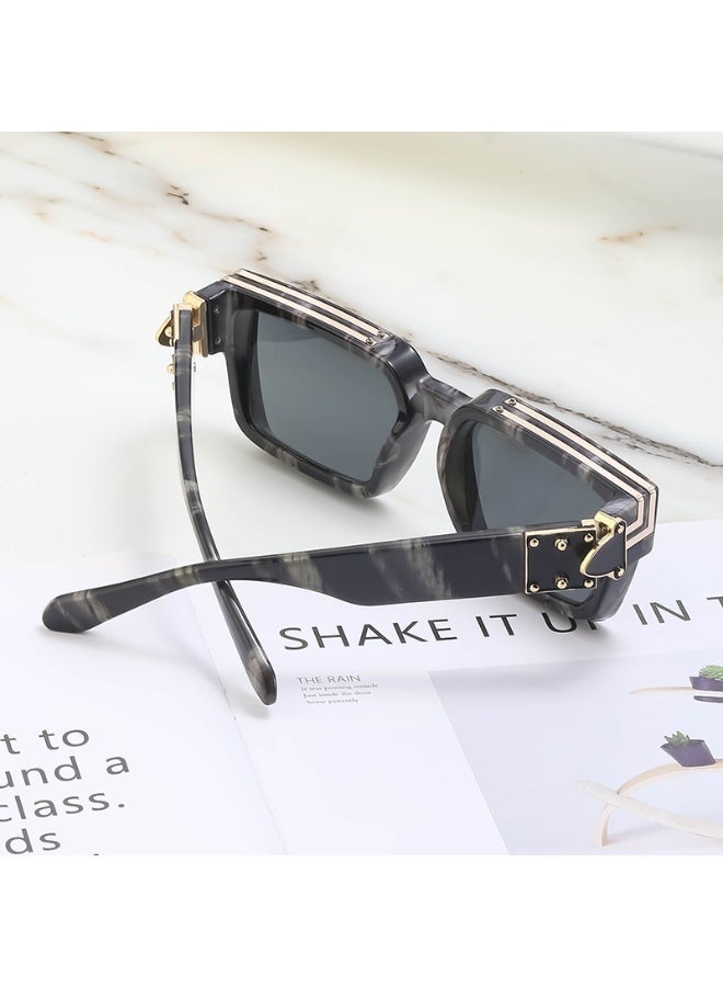 Punk Square Sunglasses for Men Women, Retro Metal Frame Sunglasses, UV400 Protection Classic Black Sunglasses, Trendy Rectangular Shades with Inlaid Metal Bars - Image 1