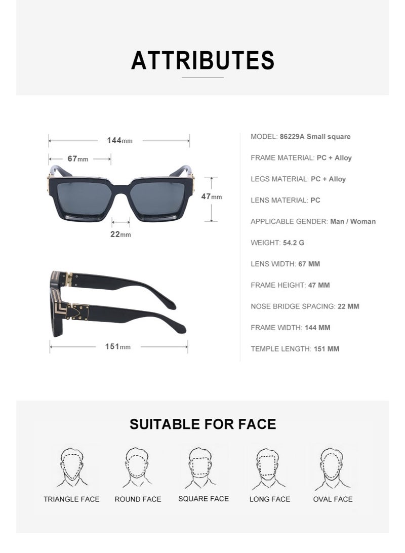 Punk Square Sunglasses for Men Women, Retro Metal Frame Sunglasses, UV400 Protection Classic Black Sunglasses, Trendy Rectangular Shades with Inlaid Metal Bars - Image 4