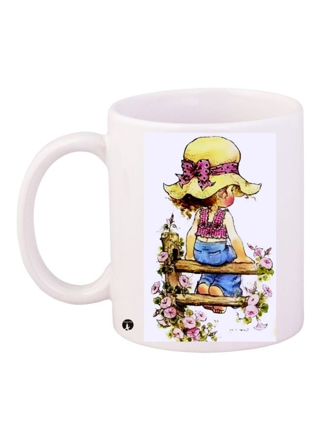 RYN Girl Printed Coffee Mug White/Yellow/Pink 11ounce