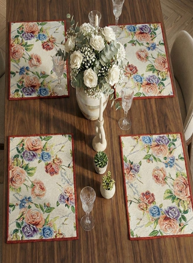 DaDa Bedding Vintage Romantic Roses Floral Dining Table Placemats - Set of 4-Pieces Tapestry Lovely Valentine Blossoms Spring Summer Garden - Decorative Linen Woven Kitchen Mats - 13” x 19” (879) - Image 4