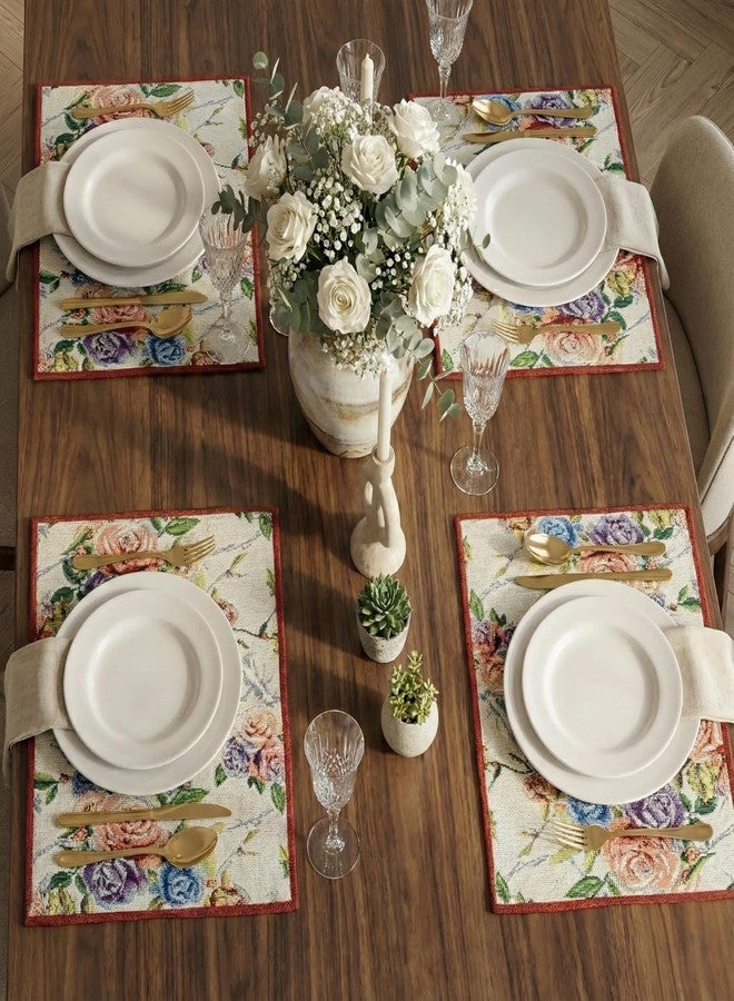 DaDa Bedding Vintage Romantic Roses Floral Dining Table Placemats - Set of 4-Pieces Tapestry Lovely Valentine Blossoms Spring Summer Garden - Decorative Linen Woven Kitchen Mats - 13” x 19” (879) - Image 5