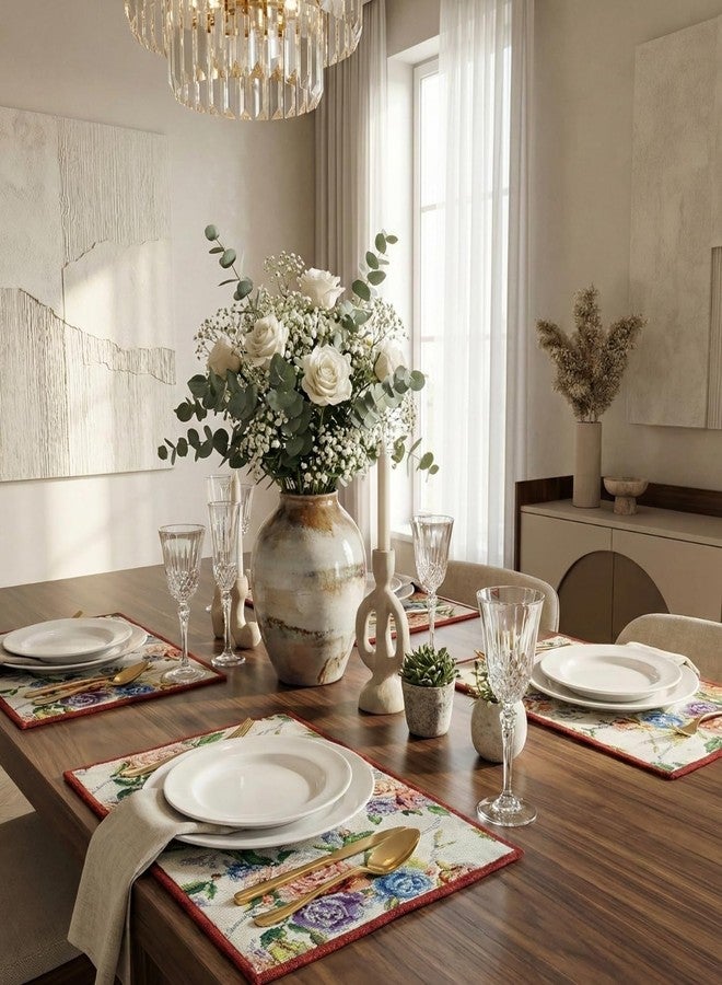 DaDa Bedding Vintage Romantic Roses Floral Dining Table Placemats - Set of 4-Pieces Tapestry Lovely Valentine Blossoms Spring Summer Garden - Decorative Linen Woven Kitchen Mats - 13” x 19” (879) - Image 3