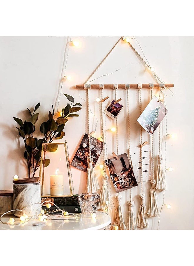 Antikiano - Macrame Photo Display Wall Hanging. Picture Organizer with 10 Wooden Clips & Fairy LED String Lights - Image 1