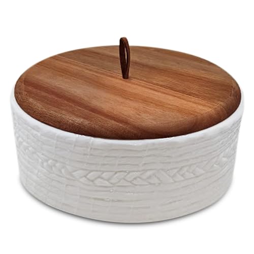 Everbrook Authentic Wood and Ceramic Tortilla Warmer Tortilla Holder with Lid Bread Warmer Pancake Holder Roti Box 85 Inches