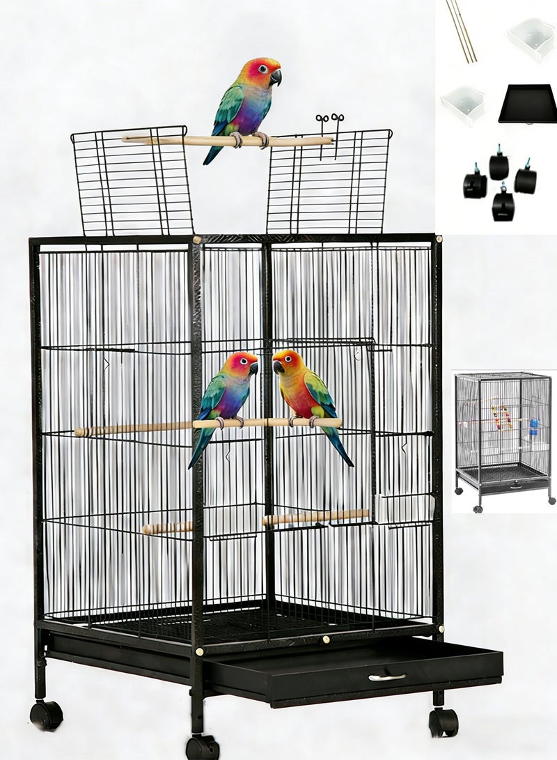 Kidle Open Top Standing Bird Cage Parrot Cage Bird House with Rolling Stand for Parakeets - Image 1
