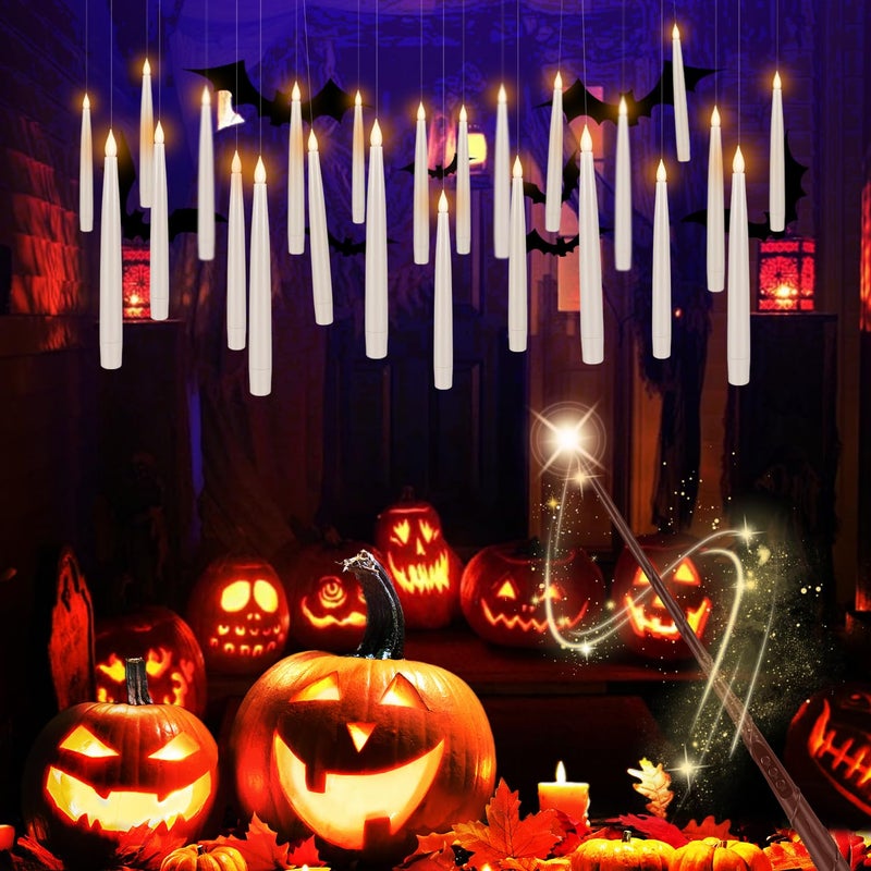 TLNFHRPI 24pack Magic led Taper Candle with Wand RemoteFloating Hanging Candles Flickering Warm Light 65 Flameless LEDfor Home DecorParty and Halloween - Image 2