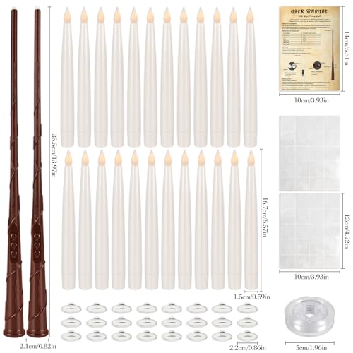 TLNFHRPI 24pack Magic led Taper Candle with Wand RemoteFloating Hanging Candles Flickering Warm Light 65 Flameless LEDfor Home DecorParty and Halloween - Image 3