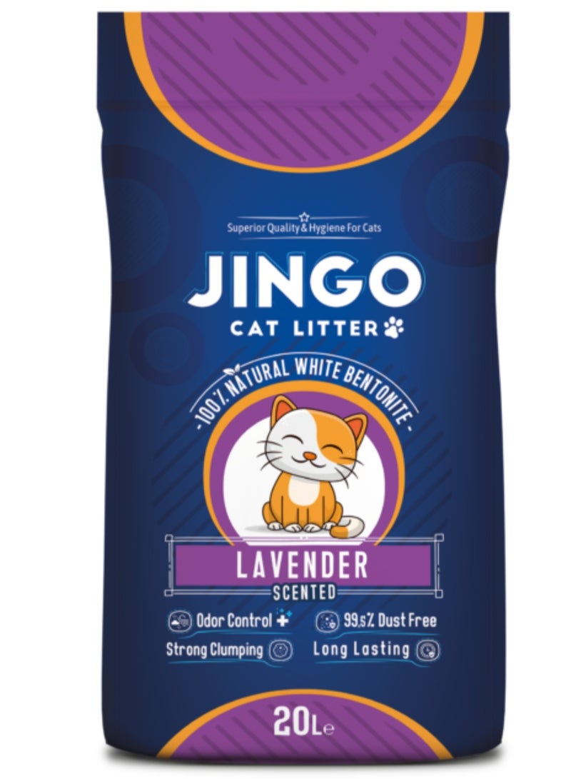 جينجو رمل مخصص لفضلات القطط 20 لتر امتصاص و تكتل عالي الأداء برائحة اللافندر