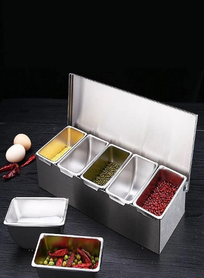TrueCraftware 5 Compartment Stainless Steel Condiment Bar (Open Bottom)- Condiment Dispenser Serving Container Garnish Tray Bar Caddy Condiment Server Caddy Garnish Holder for Home Work Restaurant - Image 2
