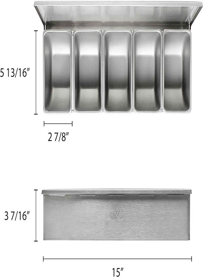 TrueCraftware 5 Compartment Stainless Steel Condiment Bar (Open Bottom)- Condiment Dispenser Serving Container Garnish Tray Bar Caddy Condiment Server Caddy Garnish Holder for Home Work Restaurant - Image 3