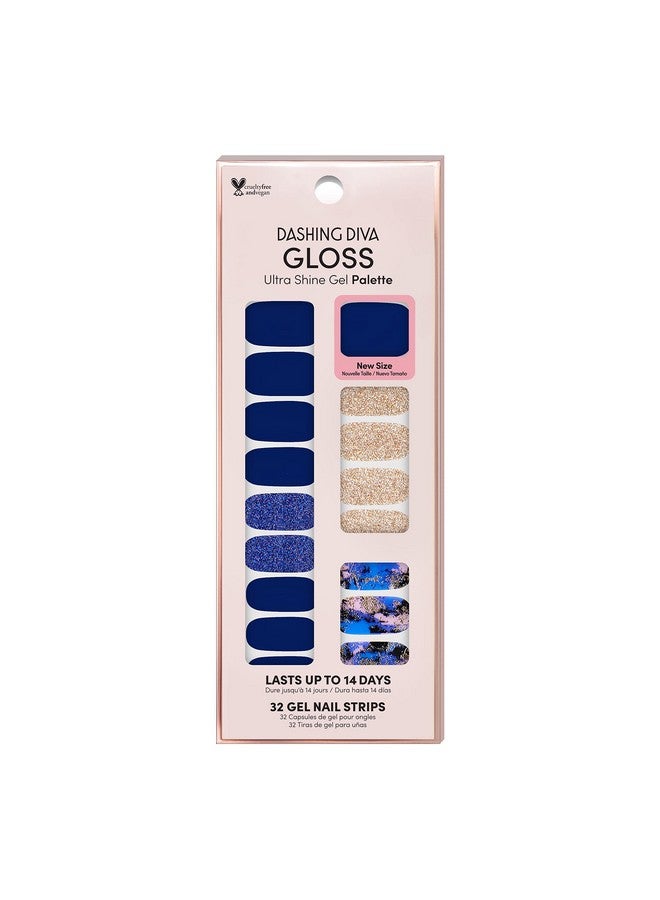 Dashing Diva Gloss Nail Strips - Blue Vixon | UV Free, Chip Resistant, Long Lasting Gel Nail Stickers | Contains 32 Nail Wraps, 1 Prep Pad, 1 Nail File - Image 1