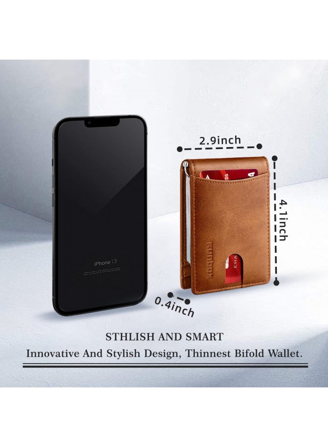 RUNBOX Genuine Leather Slim Wallet for Men RFID Blocking Bifold Minimalist Front Pocket Mens Wallet with Money Clip Thin Gift Box - Image 4