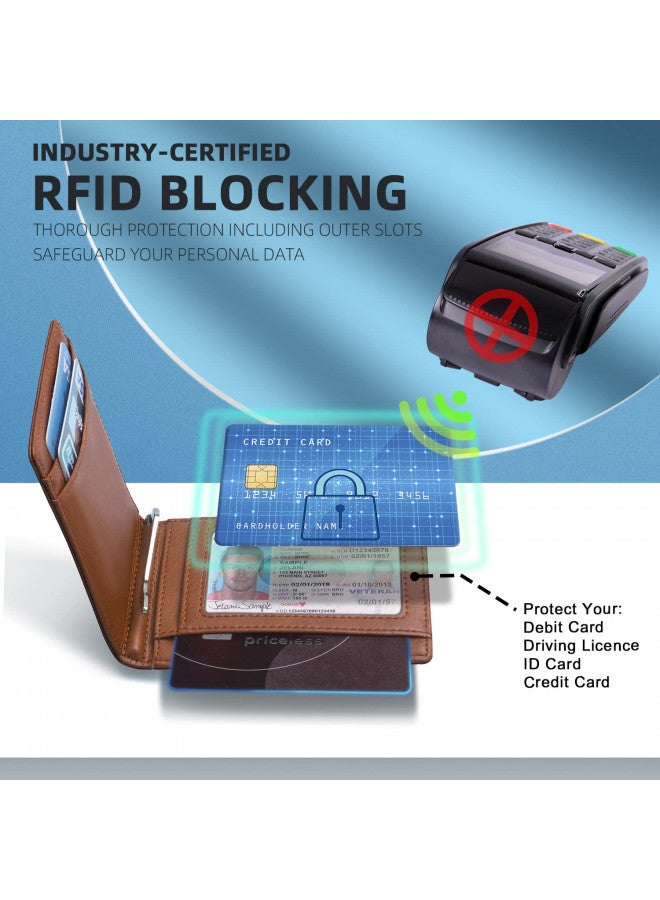 RUNBOX Genuine Leather Slim Wallet for Men RFID Blocking Bifold Minimalist Front Pocket Mens Wallet with Money Clip Thin Gift Box - Image 3