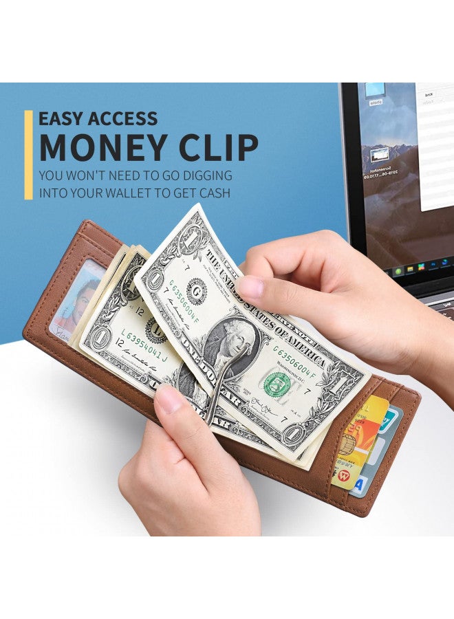 RUNBOX Genuine Leather Slim Wallet for Men RFID Blocking Bifold Minimalist Front Pocket Mens Wallet with Money Clip Thin Gift Box - Image 2