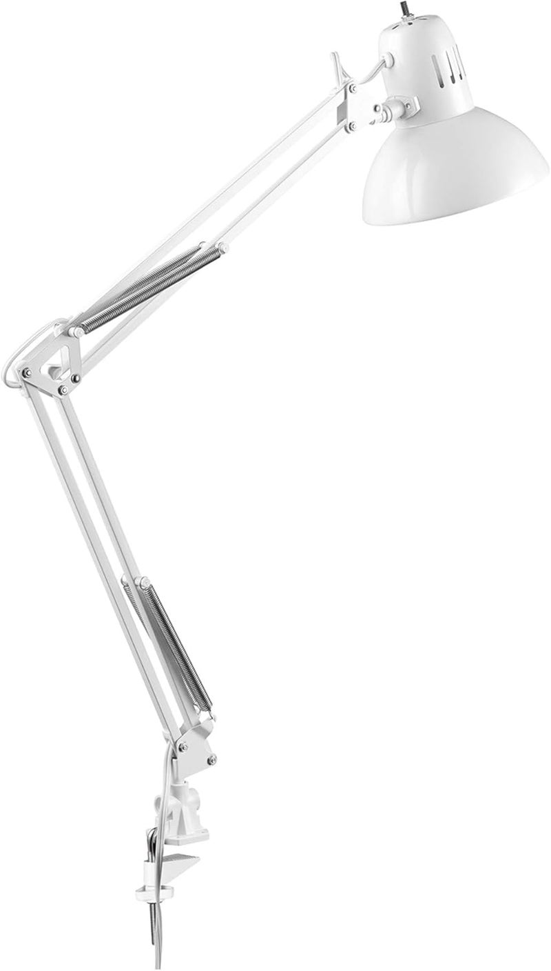 Globe Electric 52847 31.5 Inch Swing Arm Clamp-On White Desk Lamp with Nickel Accents, On/Off Rotary Switch, Book Reading Light, Home Essentials, Office Décor, LED Bulb Compatible - Image 1