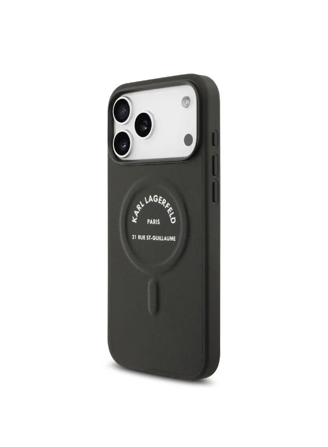 Karl Lagerfeld iPhone 18 Pro Max MagSafe Case Embossed PU Leather Hard Cover with RSG Logo for iPhone