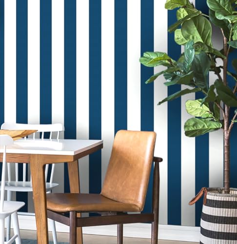 Guvana 394"x17.7" Striped Peel and Stick Wallpaper Blue and White Self-Adhesive Wallpaper DIY Removable Contact Paper Navy Blue Waterproof Wall Paper for Bathroom Kitchen Cabinets Decor Vinyl Roll - Image 1