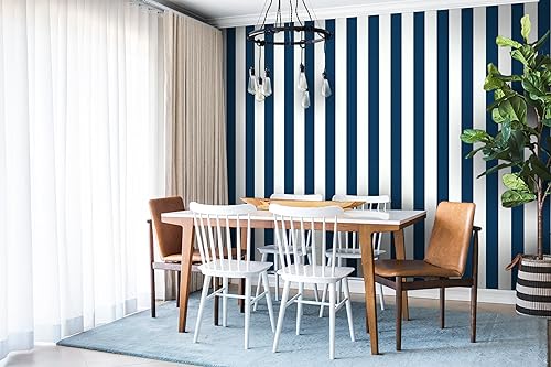 Guvana 394"x17.7" Striped Peel and Stick Wallpaper Blue and White Self-Adhesive Wallpaper DIY Removable Contact Paper Navy Blue Waterproof Wall Paper for Bathroom Kitchen Cabinets Decor Vinyl Roll - Image 4