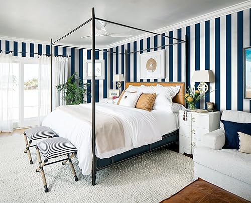 Guvana 394"x17.7" Striped Peel and Stick Wallpaper Blue and White Self-Adhesive Wallpaper DIY Removable Contact Paper Navy Blue Waterproof Wall Paper for Bathroom Kitchen Cabinets Decor Vinyl Roll - Image 2