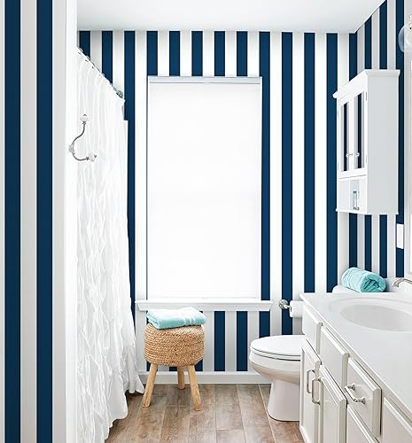 Guvana 394"x17.7" Striped Peel and Stick Wallpaper Blue and White Self-Adhesive Wallpaper DIY Removable Contact Paper Navy Blue Waterproof Wall Paper for Bathroom Kitchen Cabinets Decor Vinyl Roll - Image 3