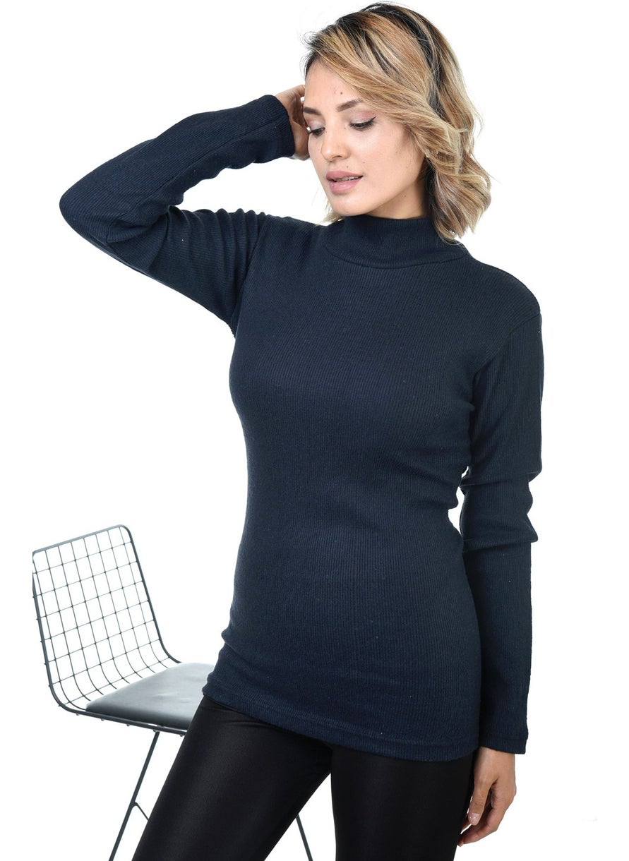Belifanti Collection - كنزة نسائية زرقاء داكنة نصف سُترة تَركِبَة - Image 1