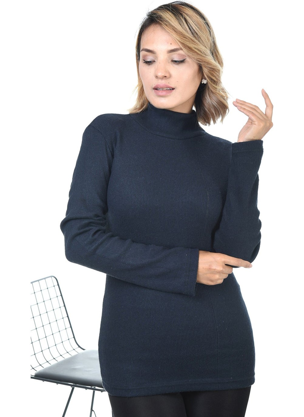 Belifanti Collection - كنزة نسائية زرقاء داكنة نصف سُترة تَركِبَة - Image 1