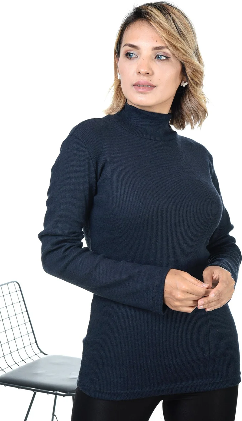 Belifanti Collection Women's Navy Blue Half Turtleneck Sweater