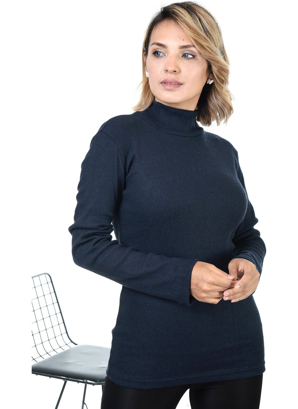 Belifanti Collection - كنزة نسائية زرقاء داكنة نصف سُترة تَركِبَة - Image 1