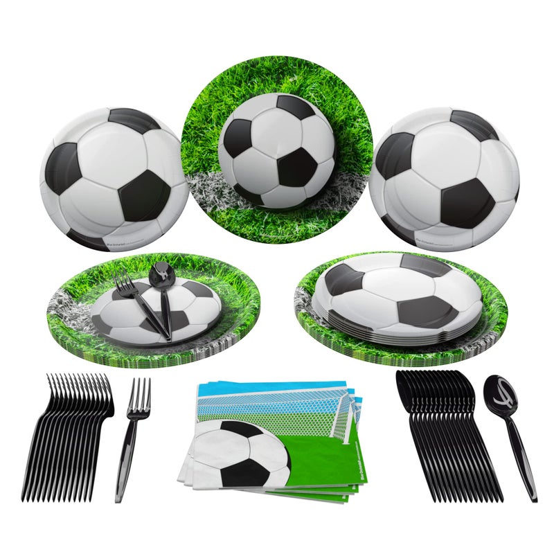 Blue Orchards Soccer Party Supplies 100 pieces for 16 guests  Decorations Plates and Napkins Sports Themed Pack