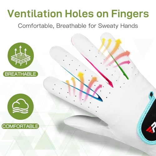 PGM Kids Youth Junior Toddler Boys Girls Golf Gloves Microfiber Synthetic Gloves for Left Hand Right Hand Golf Gloves Extra Value 1 Pair White Pink Age 3-12 (White, Small) - Image 4