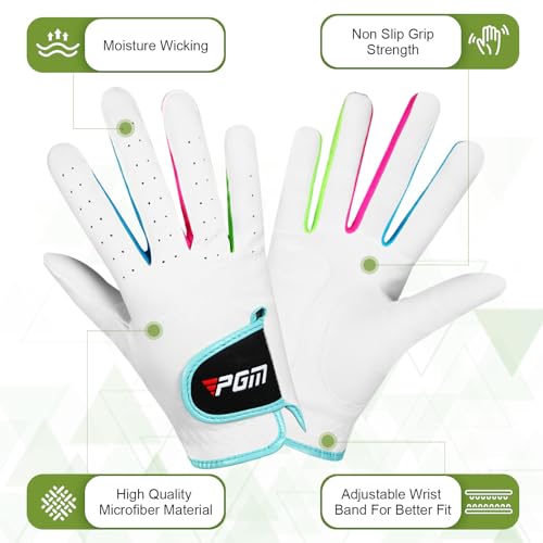 PGM Kids Youth Junior Toddler Boys Girls Golf Gloves Microfiber Synthetic Gloves for Left Hand Right Hand Golf Gloves Extra Value 1 Pair White Pink Age 3-12 (White, Small) - Image 2