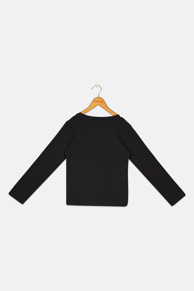 FREDDY Kids Girl Round Neck Long Sleeve Textured Tees, Black  - Image 2