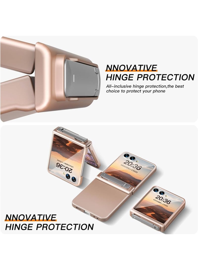 SYOSI Phone Case for Galaxy Z Flip 7, Shockproof Slim Phones Cover, Hard Plastic Protective Cases with Kickstand and Hinge Covers, Built-in Tempered Glass Screen Protector for Daily Use (Rosegold) - Image 2