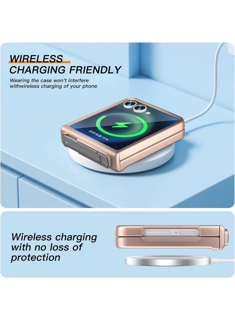 SYOSI Phone Case for Galaxy Z Flip 7, Shockproof Slim Phones Cover, Hard Plastic Protective Cases with Kickstand and Hinge Covers, Built-in Tempered Glass Screen Protector for Daily Use (Rosegold) - Image 5