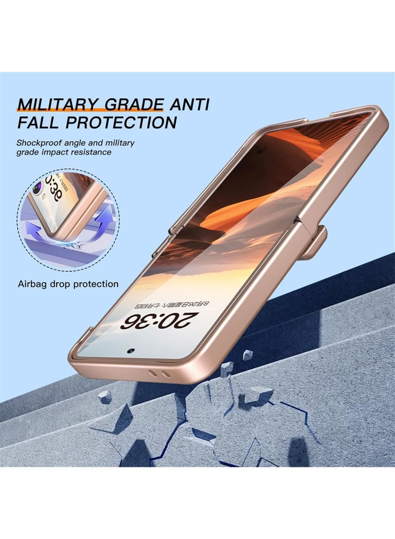 SYOSI Phone Case for Galaxy Z Flip 7, Shockproof Slim Phones Cover, Hard Plastic Protective Cases with Kickstand and Hinge Covers, Built-in Tempered Glass Screen Protector for Daily Use (Rosegold) - Image 4