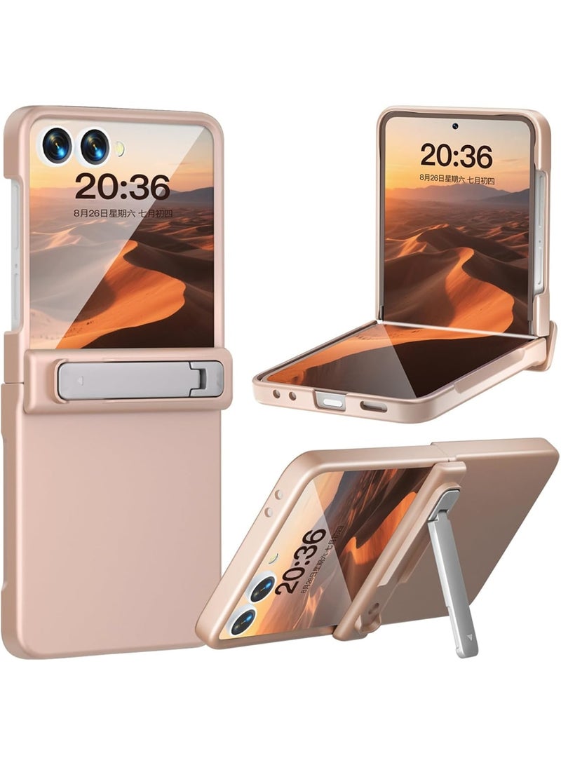 SYOSI Phone Case for Galaxy Z Flip 7, Shockproof Slim Phones Cover, Hard Plastic Protective Cases with Kickstand and Hinge Covers, Built-in Tempered Glass Screen Protector for Daily Use (Rosegold) - Image 1