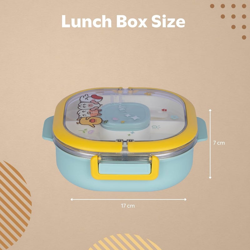 DAYANIDHI MultiPurpose Leakproof Two Layers Food Storage Box for Boys and Girls Stainless Steel Seasoning Box for Kids with Sauce Box Plastic Tray Spoon Fork and Easy Lock Multicolor - Image 2