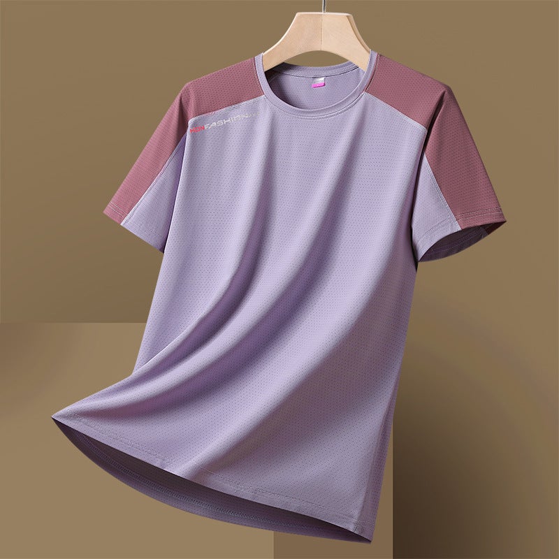 New summer couple Ice Silk quick-drying T-shirt plus size round neck casual T-shirt young and middle-aged couple short-sleeved T-shirt - Image 1