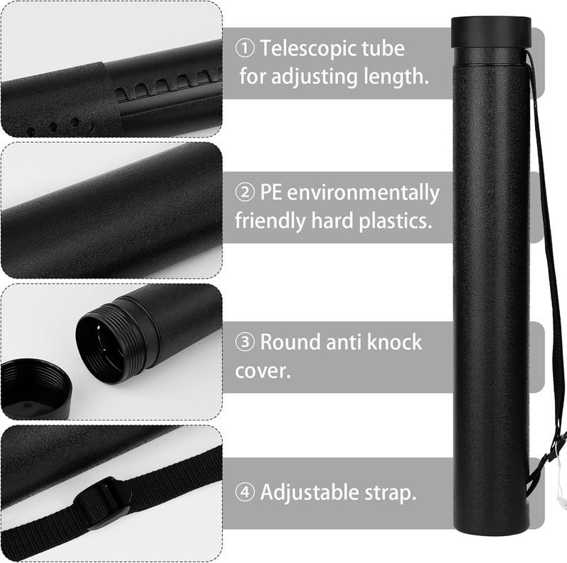 DEWEL Poster Tube Storage,Poster Carrying Case,Blueprint Case Telescoping Art Tube,Extendable Poster Tubes Expand from 22” to 34” with Strap for Artworks, Drafting and Scrolls,Black/Brown 3 Packs - Image 4